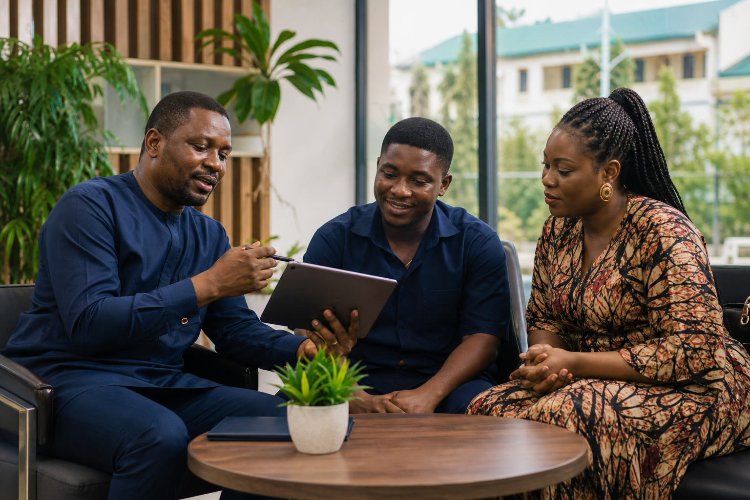 University and housing representatives reviewing property information